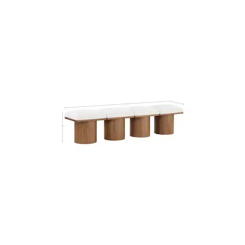Banc 1 place en tissu bouclé crème, cadre en chêne brun noyer