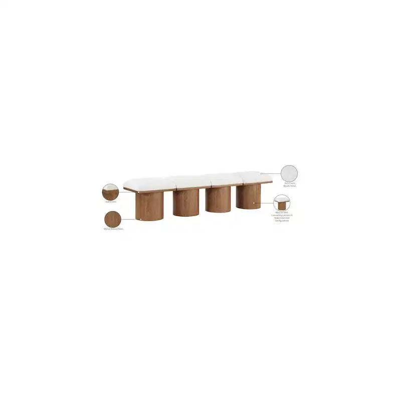 Banc 1 place en tissu bouclé crème, cadre en chêne brun noyer