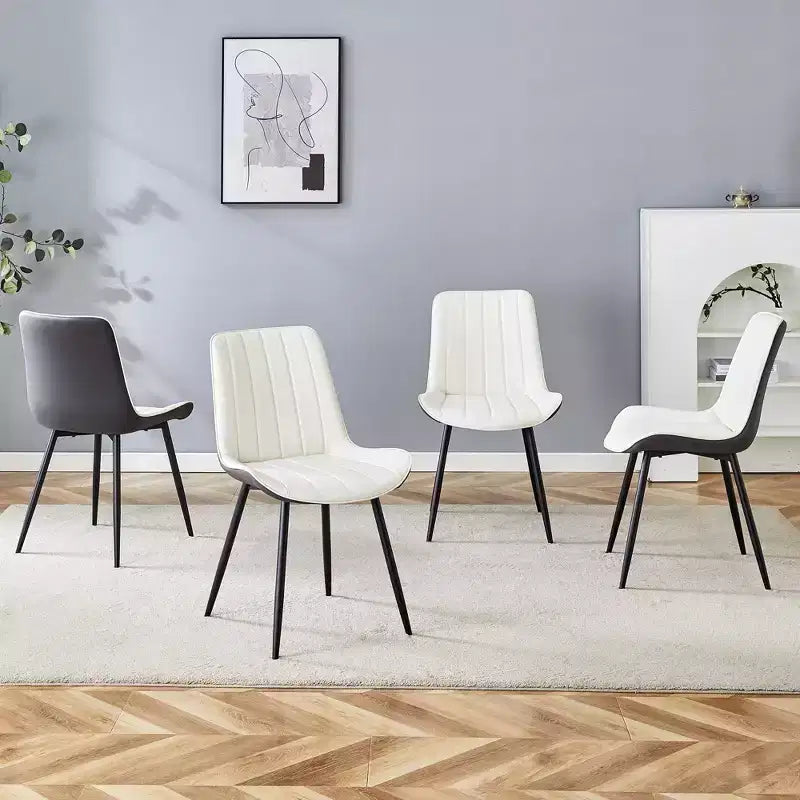 Chaise de salle à manger sans accoudoirs à dossier bas, blanc et gris foncé, 1 place