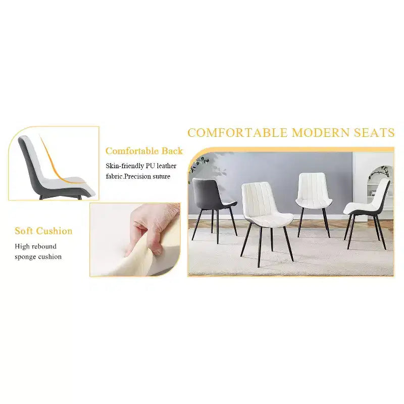 Chaise de salle à manger sans accoudoirs à dossier bas, blanc et gris foncé, 1 place