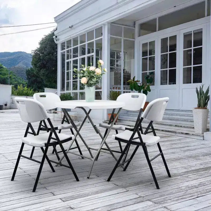 Chaise pliante en plastique blanc, sans accoudoirs, 4 places (lot de 4)