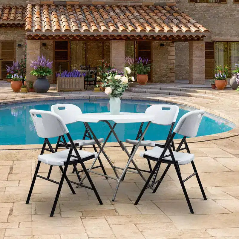 Chaise pliante en plastique blanc, sans accoudoirs, 4 places (lot de 4)