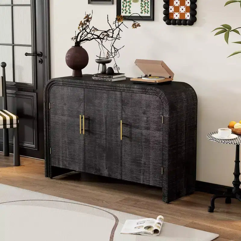 Enfilade Rétro Courbée, Noir Antique, 3 Portes