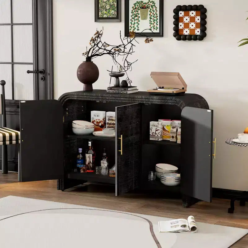 Enfilade Rétro Courbée, Noir Antique, 3 Portes