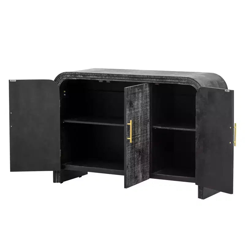 Enfilade Rétro Courbée, Noir Antique, 3 Portes