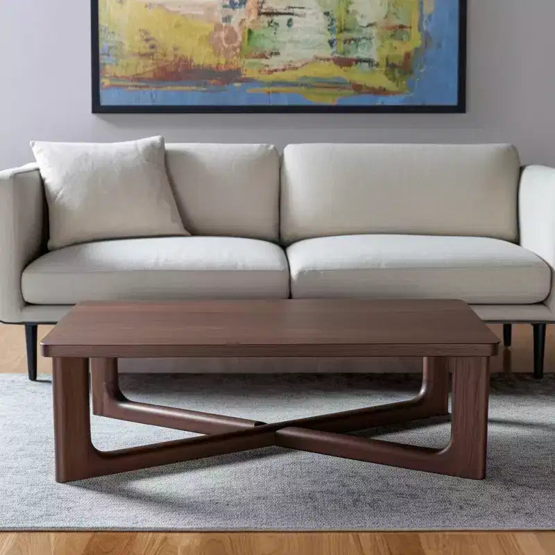 Table Basse Rectangulaire à Pieds Croisés Noyer Marron, 1 Pièce