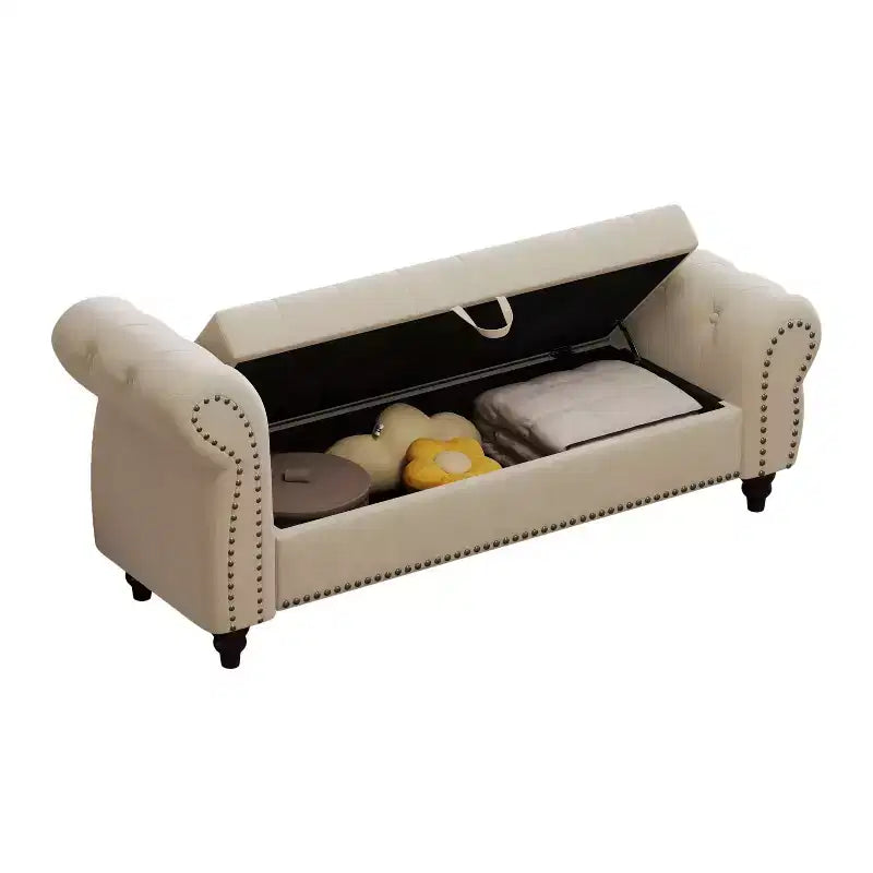 Banc de rangement capitonné bleu lac avec dossier, 1 place