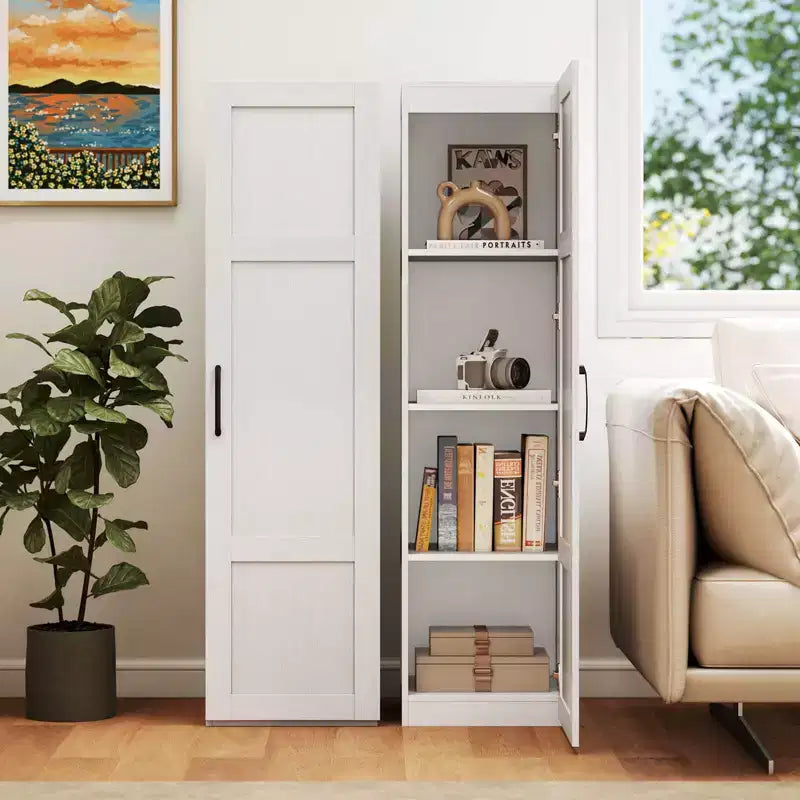 Meuble de rangement 4 niveaux avec porte, noir/blanc, autoportant, individuel