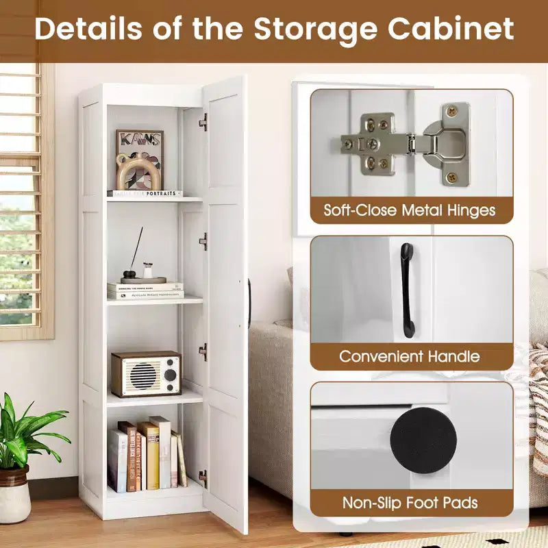 Meuble de rangement 4 niveaux avec porte, noir/blanc, autoportant, individuel