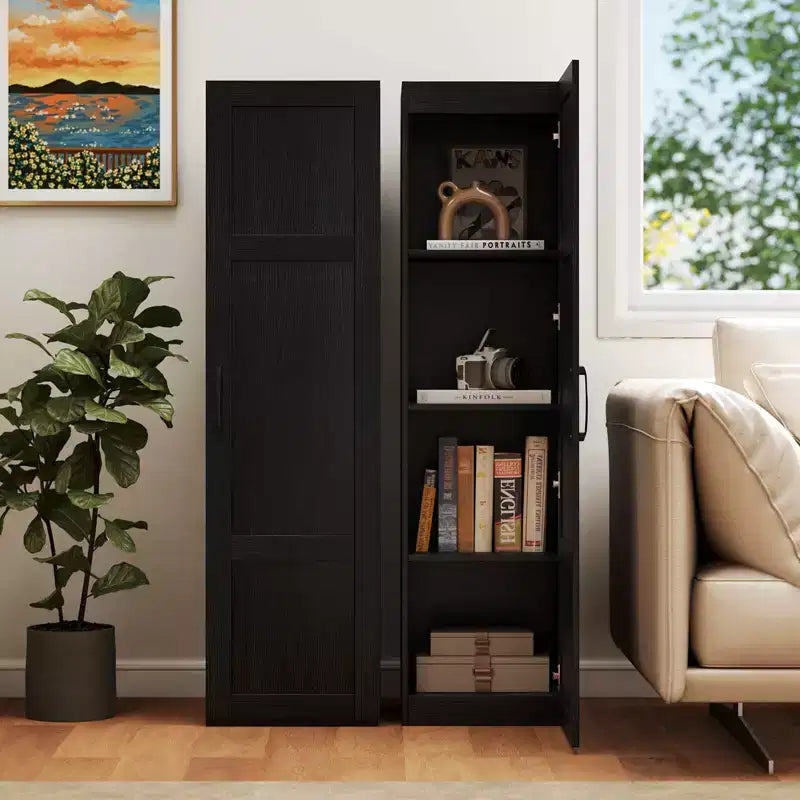 Meuble de rangement 4 niveaux avec porte, noir/blanc, autoportant, individuel