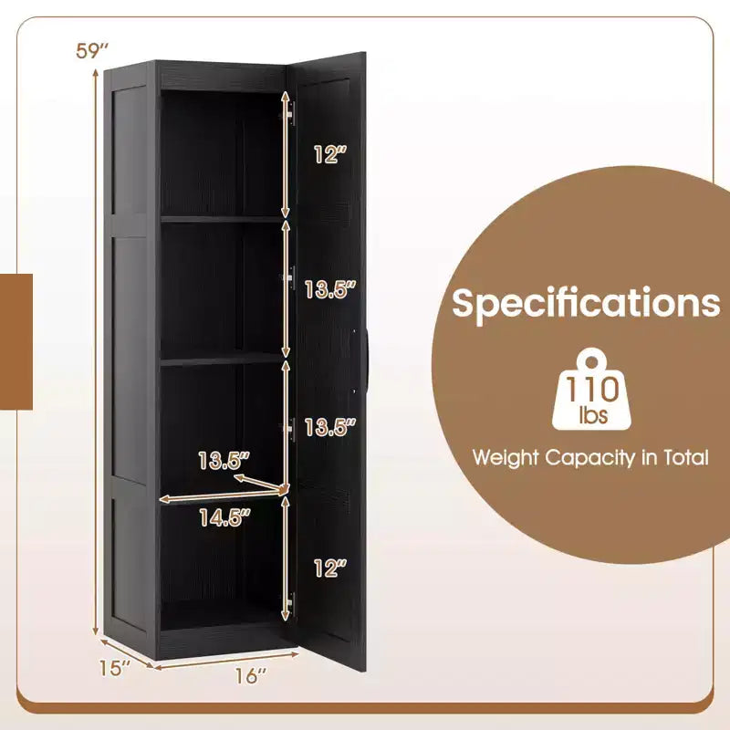 Meuble de rangement 4 niveaux avec porte, noir/blanc, autoportant, individuel
