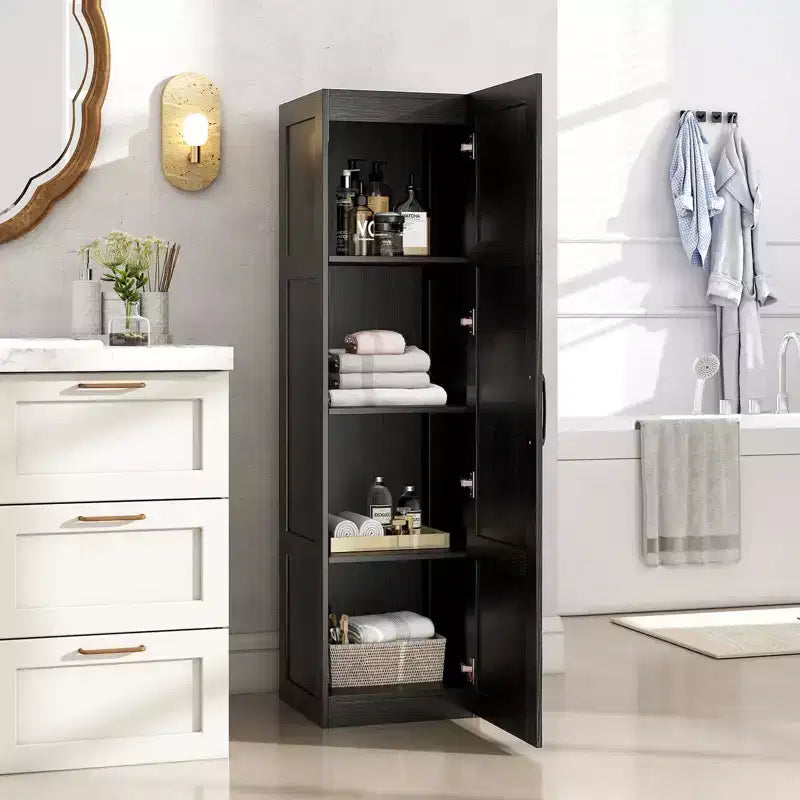 Meuble de rangement 4 niveaux avec porte, noir/blanc, autoportant, individuel