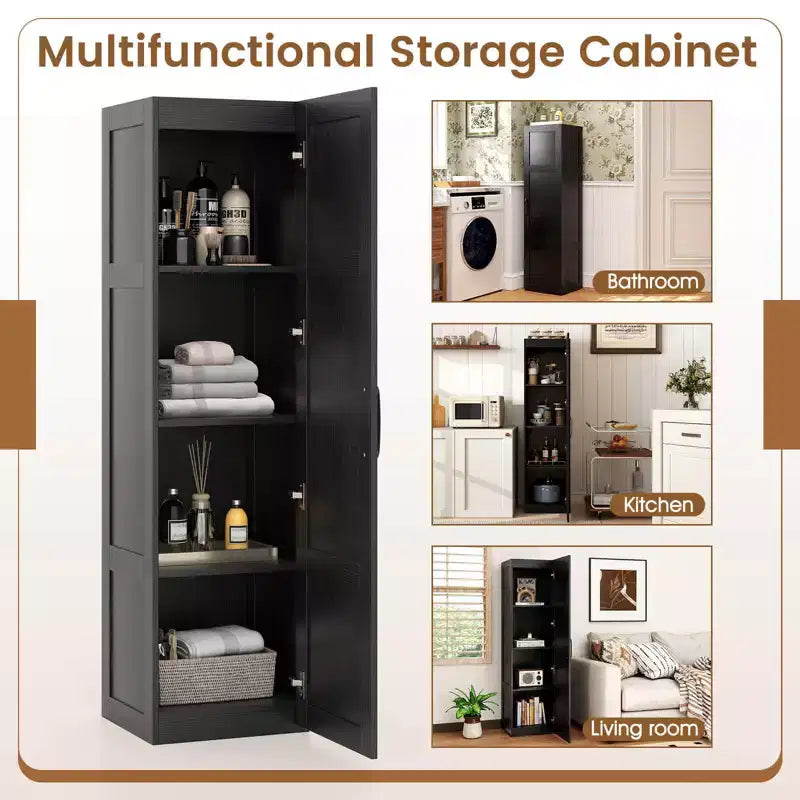 Meuble de rangement 4 niveaux avec porte, noir/blanc, autoportant, individuel