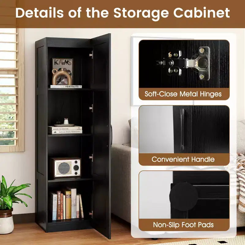 Meuble de rangement 4 niveaux avec porte, noir/blanc, autoportant, individuel