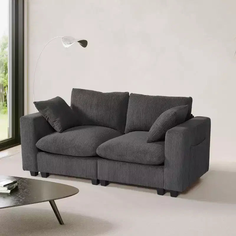 Causeuse de canapé modulaire en velours côtelé WestinTrends Hearthside 70 avec ports USB/Type-C et poches latérales
