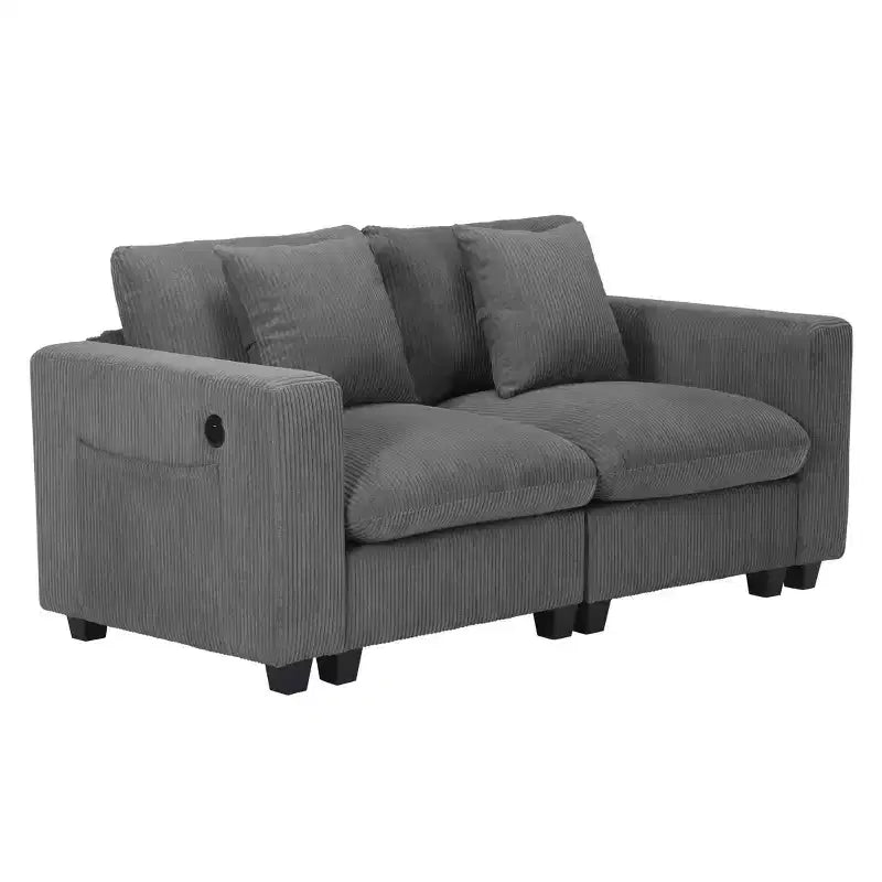 Causeuse de canapé modulaire en velours côtelé WestinTrends Hearthside 70 avec ports USB/Type-C et poches latérales