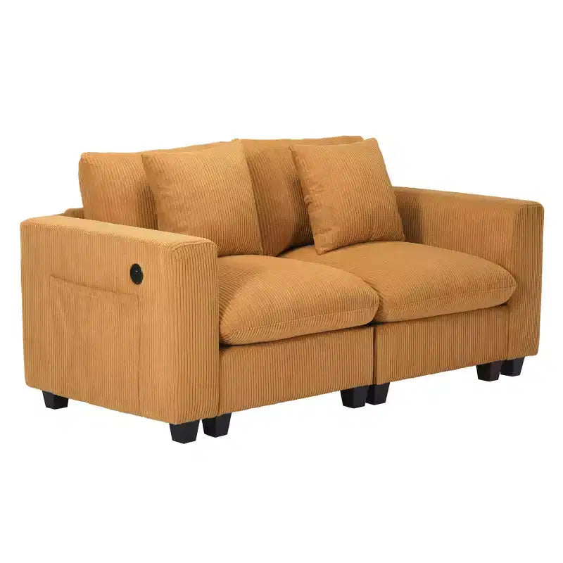 Causeuse de canapé modulaire en velours côtelé WestinTrends Hearthside 70 avec ports USB/Type-C et poches latérales