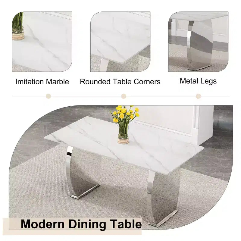 Table à manger rectangulaire Okak avec plateau à motifs, table de cuisine en pierre pour salle à manger, salon, bureau, cuisine