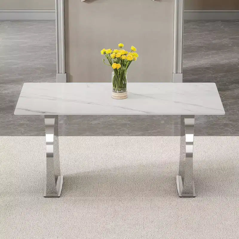 Table à manger rectangulaire Okak avec plateau à motifs, table de cuisine en pierre pour salle à manger, salon, bureau, cuisine