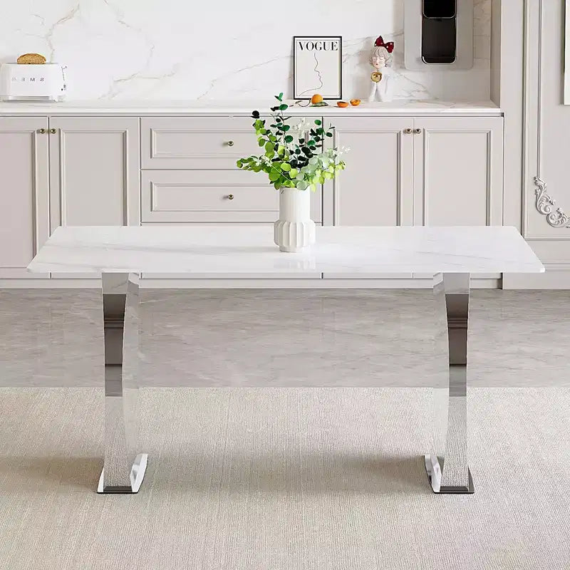 Table à manger rectangulaire Okak avec plateau à motifs, table de cuisine en pierre pour salle à manger, salon, bureau, cuisine