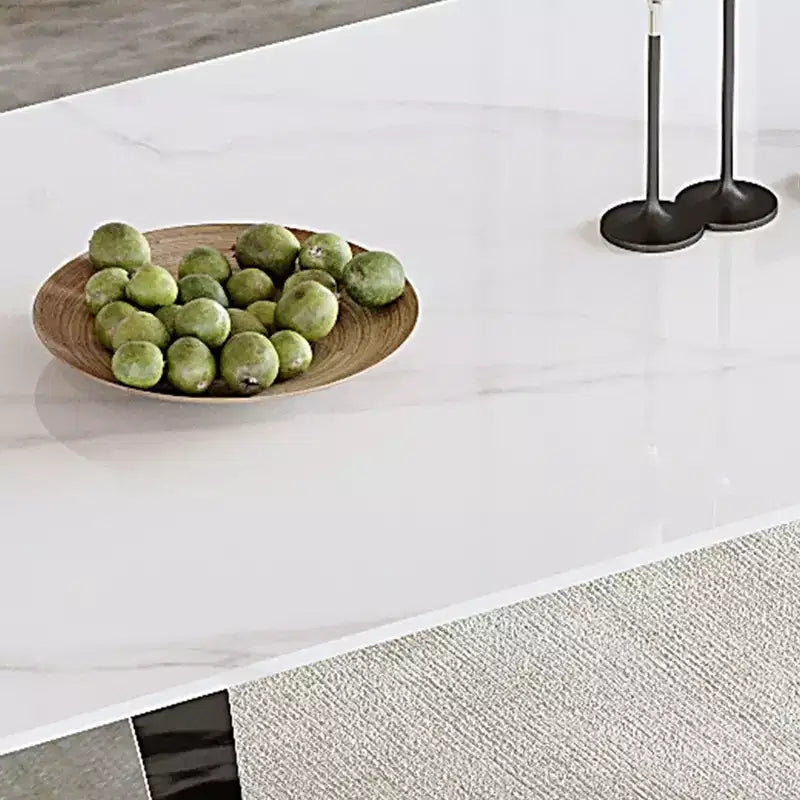 Table à manger rectangulaire Okak avec plateau à motifs, table de cuisine en pierre pour salle à manger, salon, bureau, cuisine