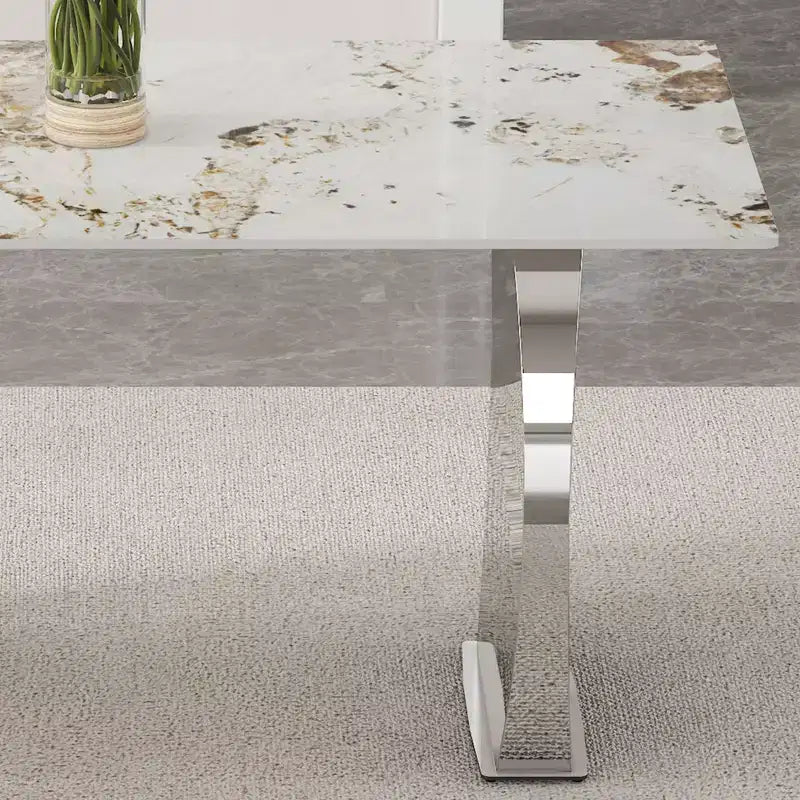 Table à manger rectangulaire Okak avec plateau à motifs, table de cuisine en pierre pour salle à manger, salon, bureau, cuisine