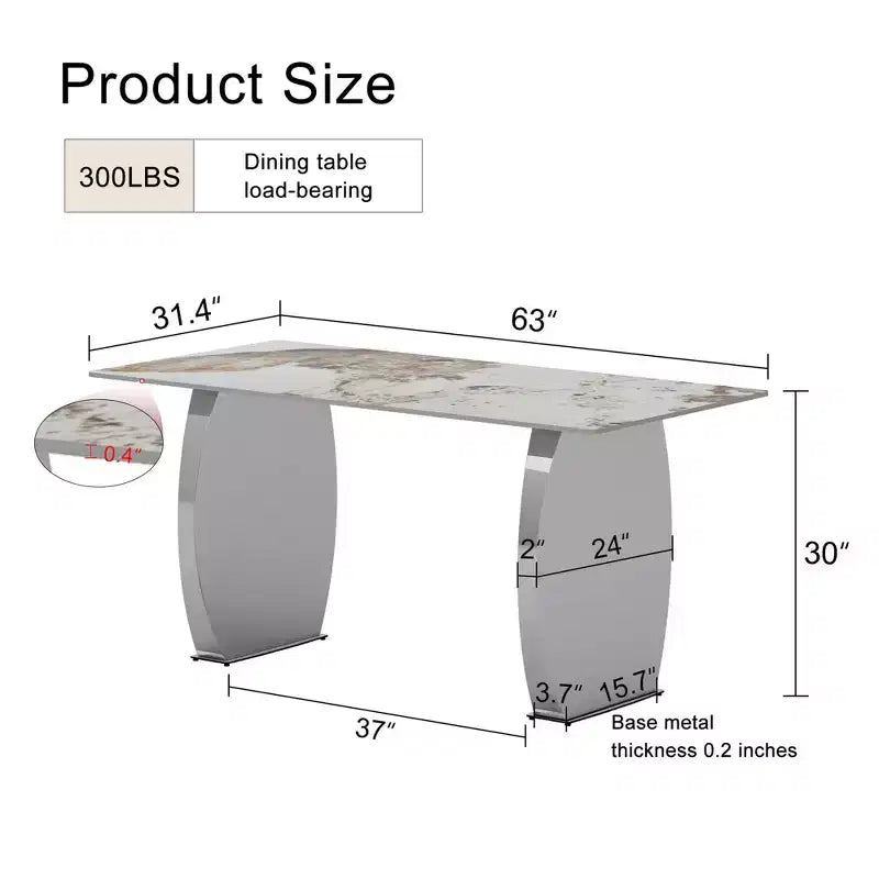 Table à manger rectangulaire Okak avec plateau à motifs, table de cuisine en pierre pour salle à manger, salon, bureau, cuisine