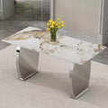 Table à manger rectangulaire Okak avec plateau à motifs, table de cuisine en pierre pour salle à manger, salon, bureau, cuisine