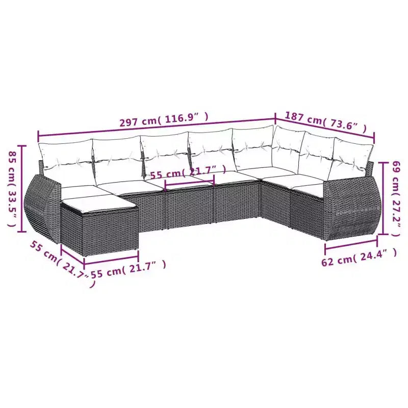 Canapé d'extérieur modulaire noir, 8 places