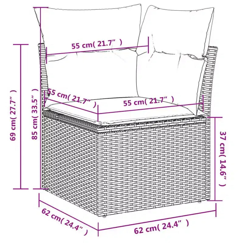 Canapé d'extérieur modulaire noir, 8 places