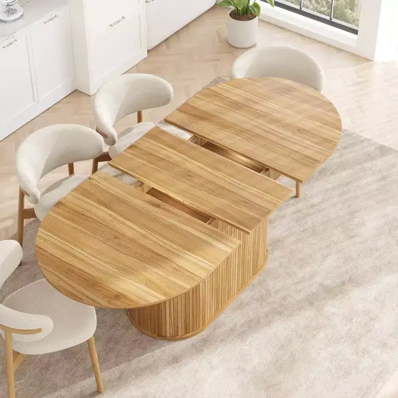 Table à manger ovale extensible noire / naturelle / noyer, piètement central, jusqu'à 6 places