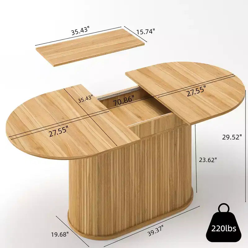 Table à manger ovale extensible noire / naturelle / noyer, piètement central, jusqu'à 6 places