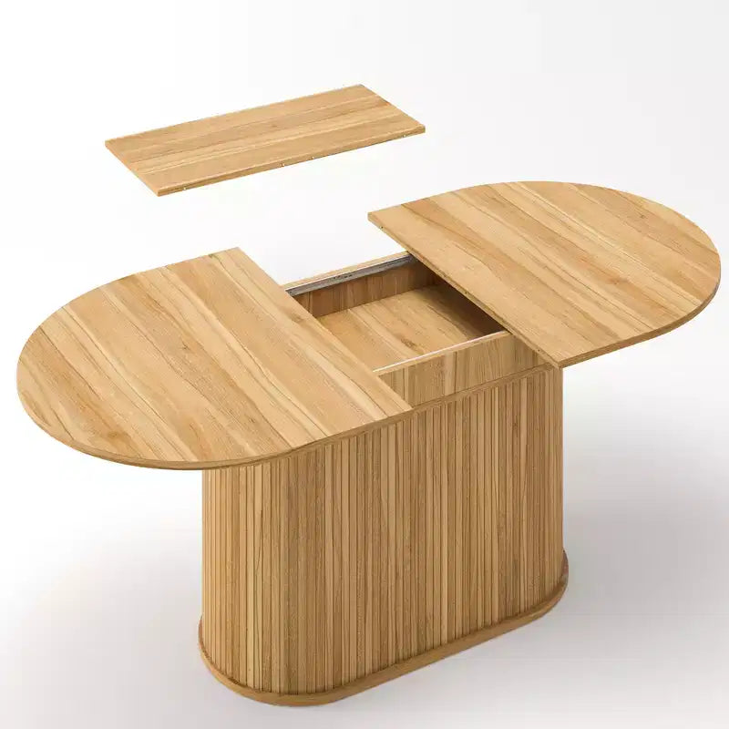 Table à manger ovale extensible noire / naturelle / noyer, piètement central, jusqu'à 6 places