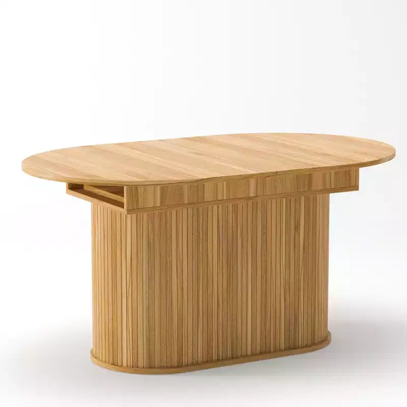 Table à manger ovale extensible noire / naturelle / noyer, piètement central, jusqu'à 6 places