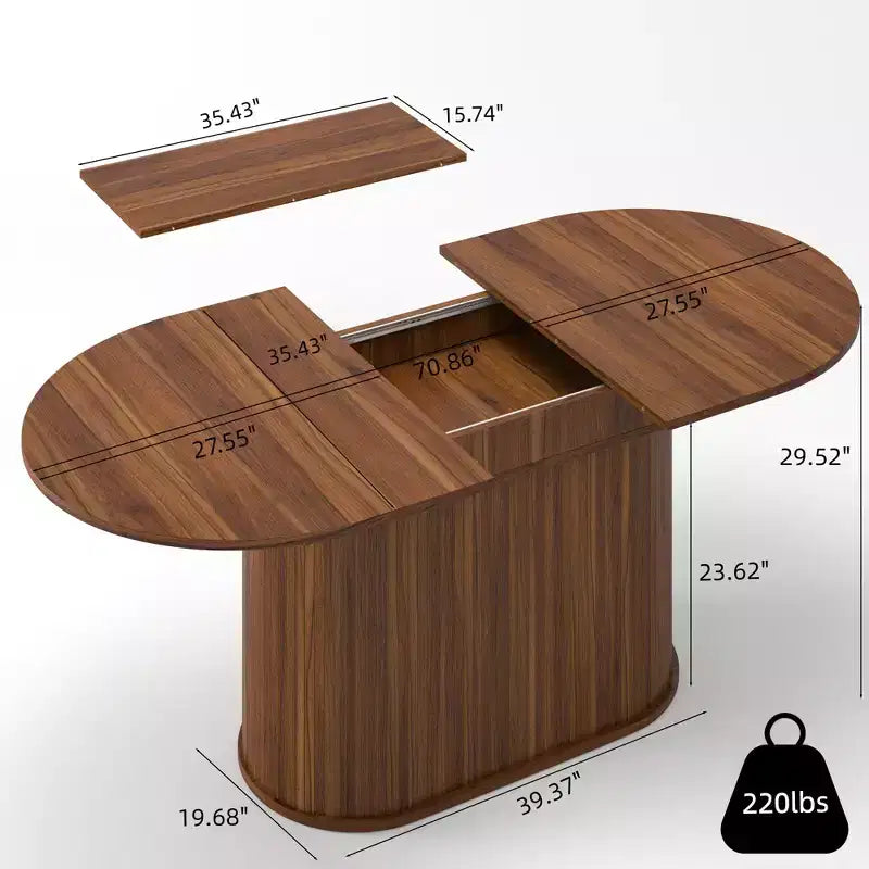 Table à manger ovale extensible noire / naturelle / noyer, piètement central, jusqu'à 6 places