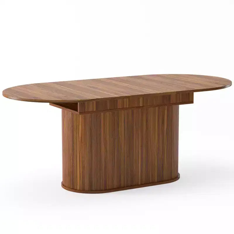 Table à manger ovale extensible noire / naturelle / noyer, piètement central, jusqu'à 6 places