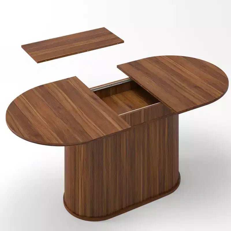 Table à manger ovale extensible noire / naturelle / noyer, piètement central, jusqu'à 6 places