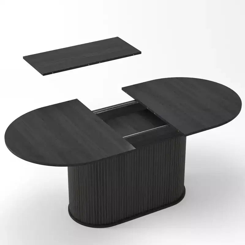 Table à manger ovale extensible noire / naturelle / noyer, piètement central, jusqu'à 6 places
