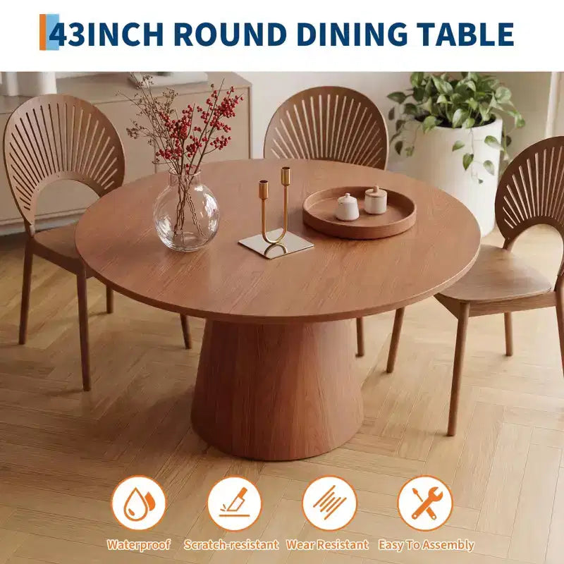 Table à manger ronde 43 po, Chêne/Noyer, Piètement central, 4 à 6 places