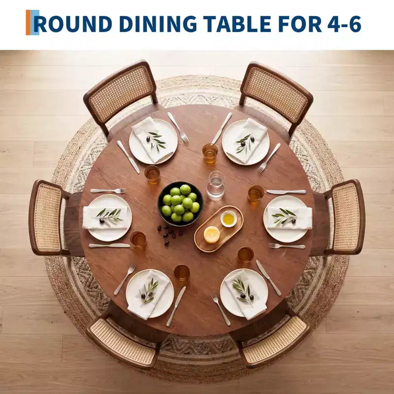 Table à manger ronde 43 po, Chêne/Noyer, Piètement central, 4 à 6 places