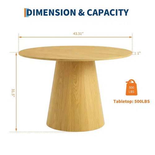 Table à manger ronde 43 po, Chêne/Noyer, Piètement central, 4 à 6 places
