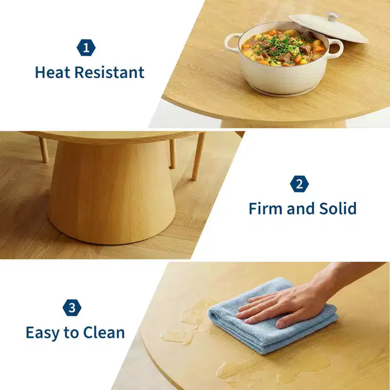 Table à manger ronde 43 po, Chêne/Noyer, Piètement central, 4 à 6 places
