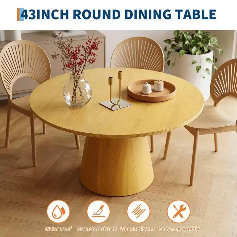 Table à manger ronde 43 po, Chêne/Noyer, Piètement central, 4 à 6 places