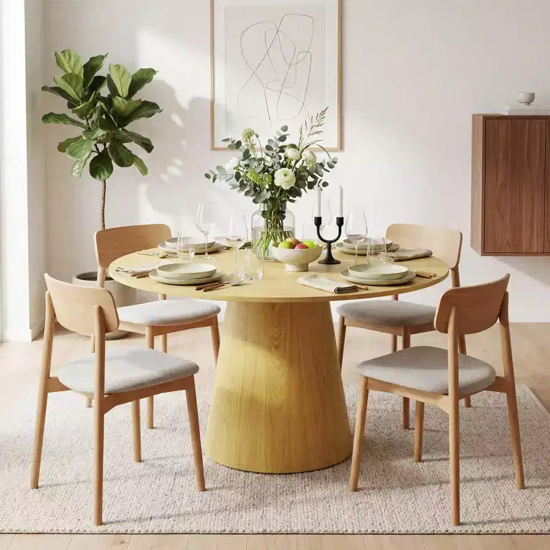 Table à manger ronde 43 po, Chêne/Noyer, Piètement central, 4 à 6 places