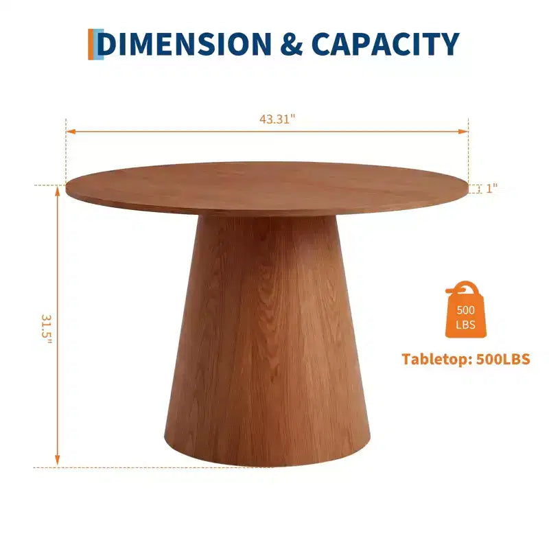 Table à manger ronde 43 po, Chêne/Noyer, Piètement central, 4 à 6 places