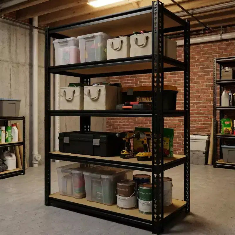Étagère de rangement en métal noir à 5 niveaux, réglable en hauteur, autoportante, 1 unité