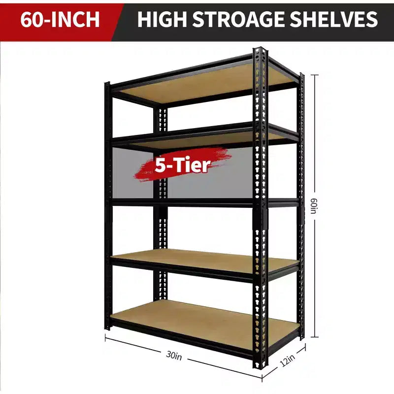 Étagère de rangement en métal noir à 5 niveaux, réglable en hauteur, autoportante, 1 unité