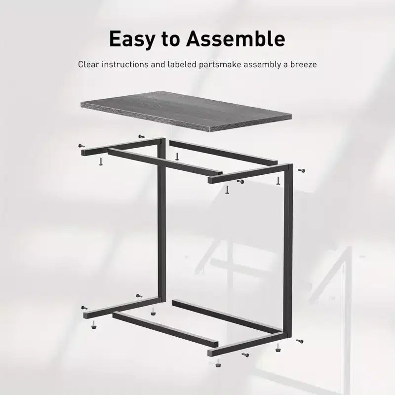 Table d'appoint en C grise, structure en métal, usage unique