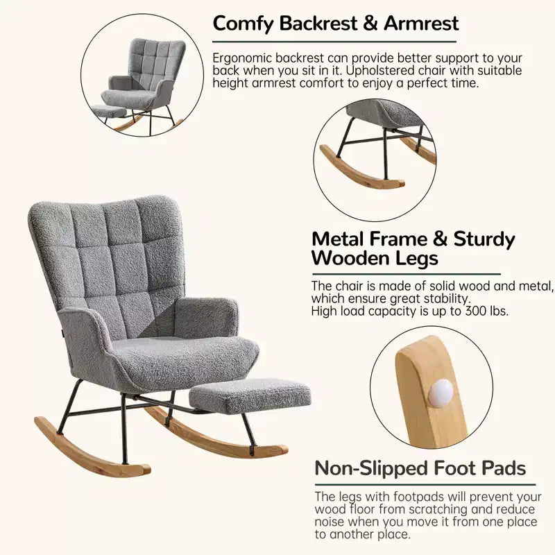 Fauteuil à bascule pour chambre d'enfant Teddy de furniliving