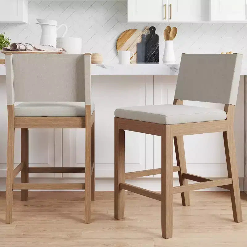 Tabouret de comptoir rembourré beige/brun clair, lot de 2